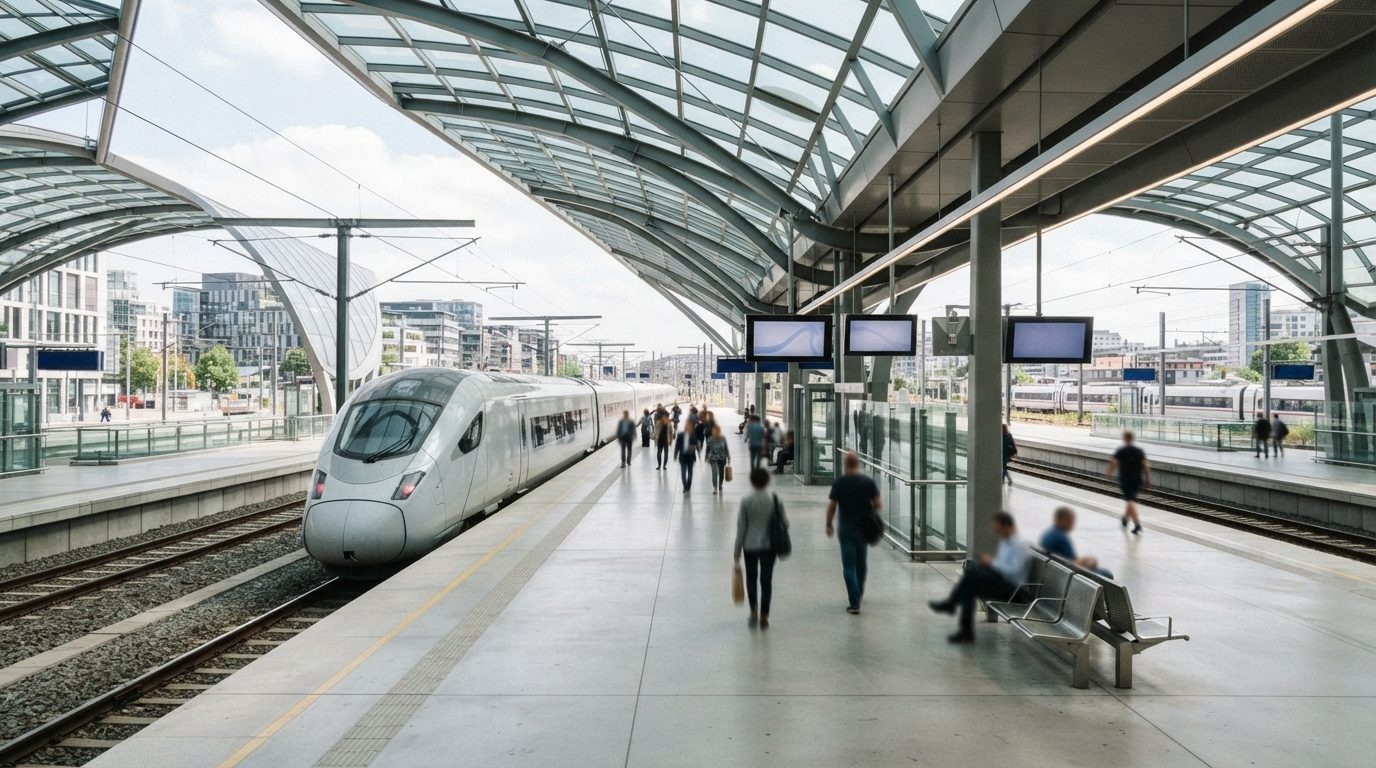Moderne tog på en togstation